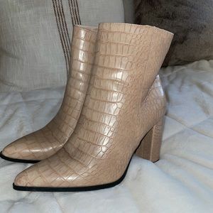 Tan crocodile leather booties
